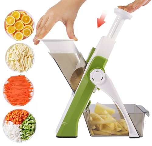 Safe Mandoline Vegetables Slicer, Multifunctional Food Chopper with Adjustable Thickness, Potato & French Fry Cutter, 4 Cutting Modes to Slice, Dice, Chop, Julienne, Ideal Kitchen Gadget for Meal Pre