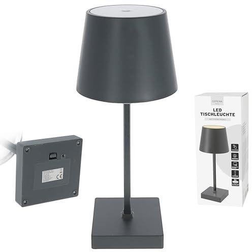 Cepewa LED Tischleuchte | anthrazit 17 LEDs 8,5x26cm ABS PS | Touchfunktion batteriebetrieben warmweiß | 3 Helligkeitsstufen 25 Lumen (1x Tischleuchte anthrazit 26cm Batterie)