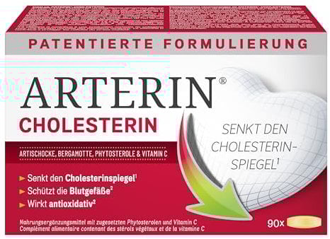 Arterin CHOLESTERIN - Nahrungsergänzungsmittel mit Phytosterolen und Vitamin C - senkt den Cholesterinspiegel(1) und hat eine antioxidative Wirkung(2) - 1 x 90 Tabletten