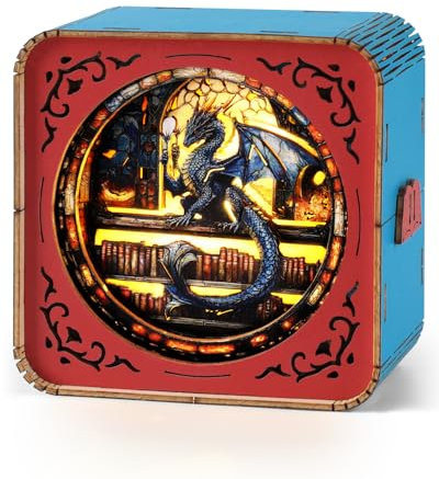KAAYEE 3D Puzzle Nachtlicht Erwachsene, (Retro-Drache) 3D Holzpuzzle Nachtlicht, Wooden Puzzle 3D Night Light, 3D Puzzle Holz Nachttischlampe