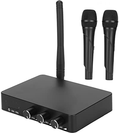 Drahtloses Mikrofonsystem, Professionelles Schnurloses Dynamisches UKW-VHF-Dual-Mikrofon mit Multifunktionstasten für Meeting-Party-DJ-Hochzeiten