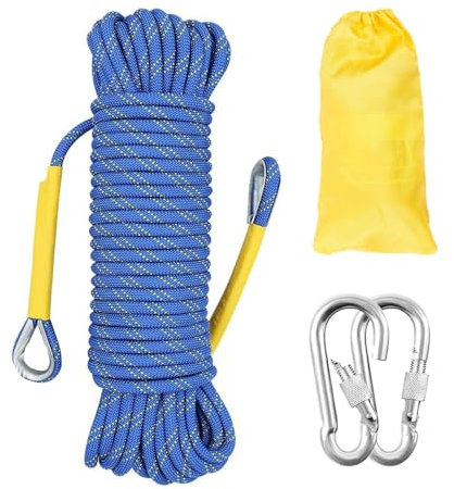 Corde d'escalade Statique 12mm Cordon Accessoire Équipement 10m Corde d'évacuation avec 2 Mousquetons pour Équipement d'escalade sur Glace Sauvetage Incendie