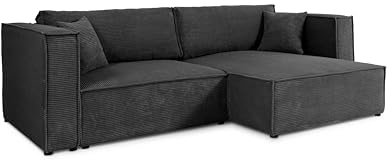 Generisch Keymon Cord Ecksofa mit Schlaffunktion und Bettkasten, Schlafsofa mit 200 x 135 cm Liegefläche, Cord L Form Sofa (POSO 135)