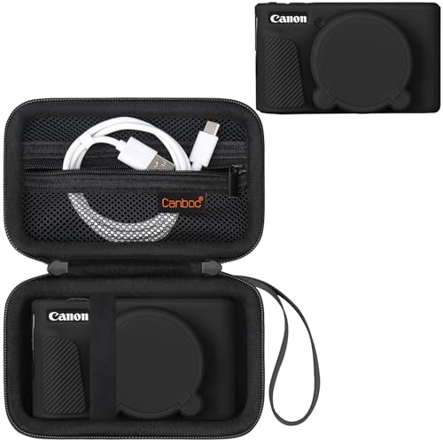 Canboc Case for Canon PowerShot SX740 SX730 HS Digital Camera, 1* Hard Carrying Case + 1* Soft Silicone Protective Cover with Removable Lens Cover, Black (Case Only)