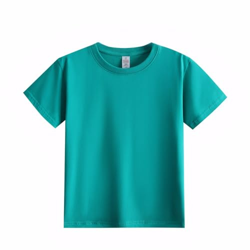 Kids Semi-Heavyweight (210GSM) Crew Neck T-Shirt Short Sleeve Top Boys Girls Cotton Plain Casual Tees Green