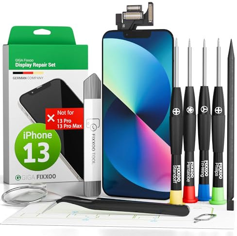 GIGA Fixxoo® Display für iPhone 13 [inkl. Werkzeug-Kit] - LCD Display mit Touchscreen - Original iPhone Display Reparatur Set - Ersatzdisplay für iPhone mit Werkzeugkit