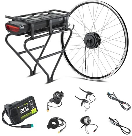 SEASON 26''/ 28''(700C) E-Bike Umbausatz 36V 250W Frontmotor mit 36V Akku, für Vorderrad, mit integriertem Controller und Ladegerät (R1 Pro-28''(700C) Inner Motor + 13Ah Gepäckträgerakku)