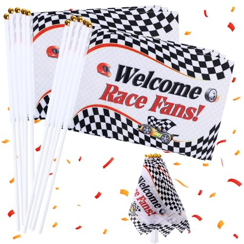 Outus 30 Pcs Black and White Checkered Flags Mini Racing Stick Flag Small Miniature Handheld Race Car Flags Welcome Race Fans Banner for RaceCar Birthday Party Monster Truck Classroom Decorations
