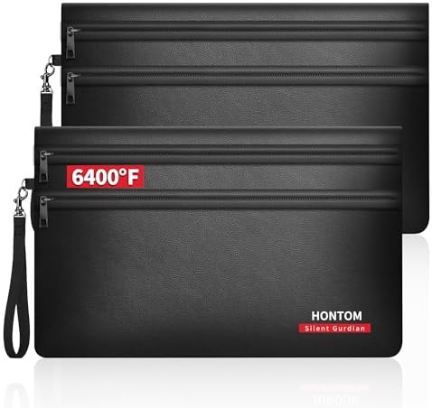 Hontom 2er Pack Geldtaschen Banktasche aus Kunstleder(28x19cm,6400℉) | 12-lagige Wärmedämmung Feuerfeste Tasche, Kleine Feuerfest Geldtasche mit Reißverschluss für Bargeld,Quittung,Reisepass