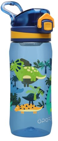 Opard 500mL Kinder Trinkflasche Schule mit Auslaufsichere Flip-Top Deckel, Kohlensäure geeignet BPA-freie Tritan, Wasserflasche Kinder, Blauer Dinosaurier