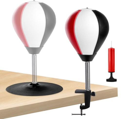 Punchingball Tisch, Boxsack Schreibtisch mit Tischklemme Und Saugnapf, Boxsack Hängend Oder Boxsack Stehend für Büro, Boxbirne für Kinder Und Erwachsene, Rot,Schwarz und Weiß
