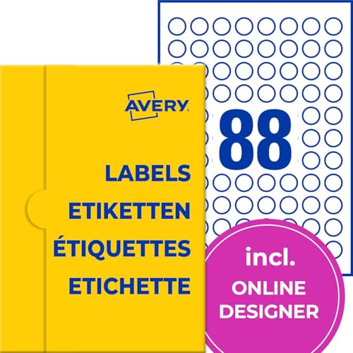 AVERY Zweckform Runde Hochglanz-Etiketten (2.200 Klebepunkte, Ø20mm auf A4, runde Aufkleber zum Bedrucken, selbstklebende Produktetiketten, permanent haftende Kosmetiketiketten) 25 Blatt, weiß