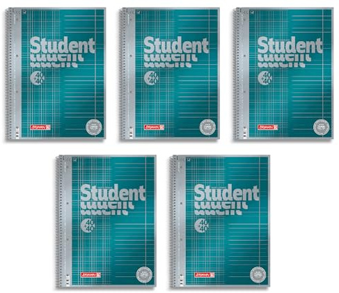 BRUNNEN Collegeblock Premium Student „DUO“ | A4, kariert/liniert, 80 Blatt, petrol (5 Blöcke)