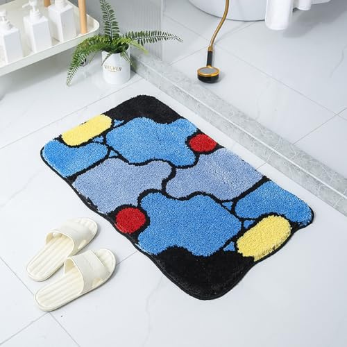 Bath Mat Schwarz Rot Blau Badmatte Mikrofaser Duschvorleger Langlebig rutschfest Badezimmerteppich Schnelltrocknend Badematte Verdicken Badmatten Waschbar Badvorleger 40x60cm