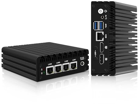 CWWK Mini PC Firewall Micro Appliance, Pentium J3710, 4 Porte LAN i225 2.5GbE, OPNsense Hardware Mini Computer, Fanless PC, DDR3L 8GB RAM 128GB SSD, AES-NI, Console COM, HD, DP