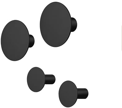blomus Wandhaken -PONTO- | 4er Set runde Garderobenhaken aus Stahl | Kleiderhaken Wand Farbe Black | Ø 5 cm