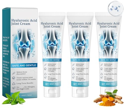 Crema per articolazioni all'acido ialuronico, 3 pezzi, gel per la cura delle articolazioni con curcuma, crema per articolazioni, lenisce schiena, collo, mani, ginocchia, crema per la riparazione delle
