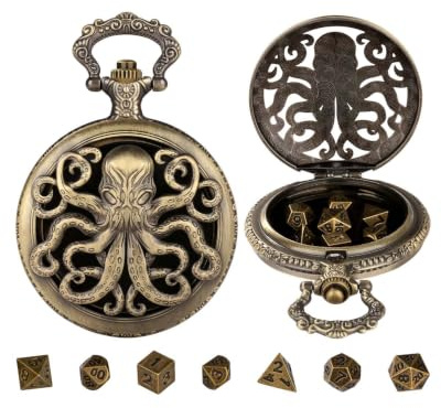 BTACGWP Set di 7 Dadi D&D Metallici con Custodia Orologio da Tasca Vintage, Poliedri Bilanciati e Antigraffio per TTRPG, Equipaggiamento Gaming Strategico