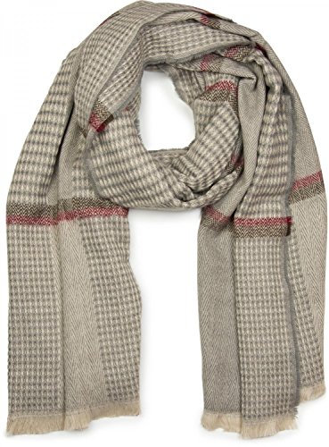 styleBREAKER breiter XXL Schal mit Fischgrät Karo Muster, Zierstreifen und Fransen, Strickschal, Unisex 01017027, Farbe:Grau