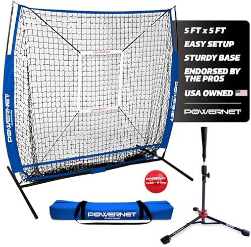 PowerNet 12,7 x 12,7 cm Übungsnetz + Deluxe-Tee + Schlagzone + gewichteter Trainingsball-Paket, Baseball-Softball, Schlag-Coaching, Arbeiten Sie an Pitch-Genauigkeit, Bauen Sie Vertrauen auf die