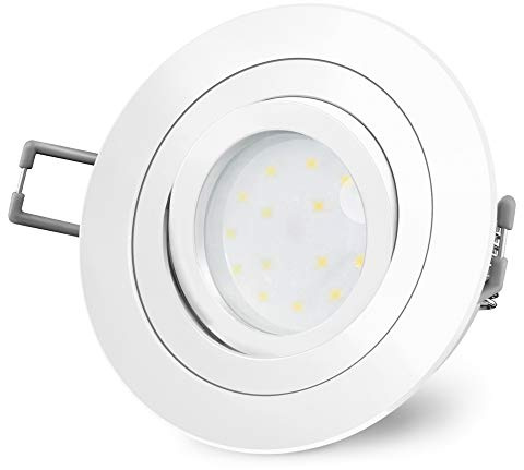 SSC-LUXon RF-2 LED Einbaustrahler rund weiß dimmbar 4W warmweiß flach | Dimmbares Downlight rund weiß ohne Dimmer - Helligkeit in 4 Stufen per Lichtschalter, warmweiß, nur 30mm tief, ohne Trafo