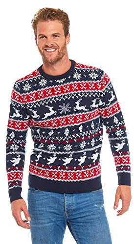 U LOOK UGLY TODAY Hässlicher Weihnachtspullover, Unisex Lustiger Chunky Fair Isle Gestrickter Festlicher Pullover für Party Das Gefühl von Fair Isle-Rot M
