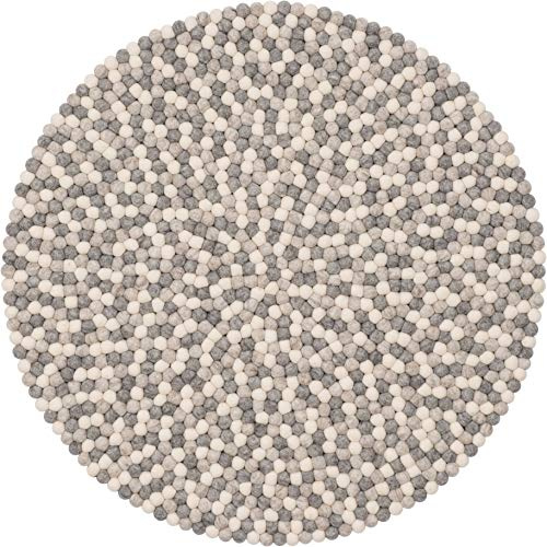 myfelt 3 Hella Filzkugelteppich — Ø 90 cm, ideal für Schlaf-, Wohn-, Kinderzimmer, Flur & Bad, Weiß/Grau