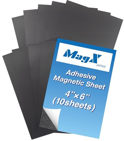 MagX Klebende Magnetfolien 10 cm × 15 cm (10 Blätter), Flexible Magnetfolie, Selbstklebende Magnetfolie, Abziehen und Aufkleben, Fotomagnete, Schreibwaren, Bürobedarf