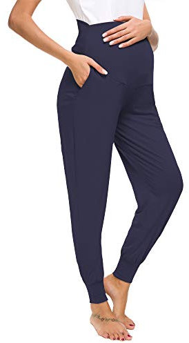 Love2Mi Pantalon de loisirs pour femmes enceintes, leggings de grossesse, pantalon de jogging extensible et confortable, bleu marine, S