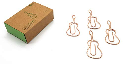 DESIGNMANUFAKTUR BERLIN GOLDCLIPS niedliche süße Deko Clips Büroklammern Heftklammern Lesezeichen Paperclip rose vergoldet in schöner Verpackung, Motiv Gitarre