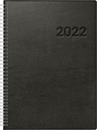 rido/idé 7027501902 Buchkalender Conform, 1 Seite = 1 Tag, 210 x 291 mm, Kunststoff-Decke schwarz, Kalendarium 2022, Wire-O-Bindung