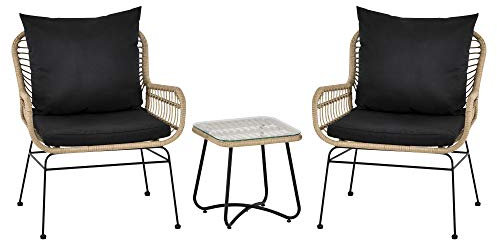 Outsunny Ensemble Salon de Jardin 3 pièces Style Exotique 2 fauteuils avec Coussins + Table Basse résine tressée Beige métal époxy Noir