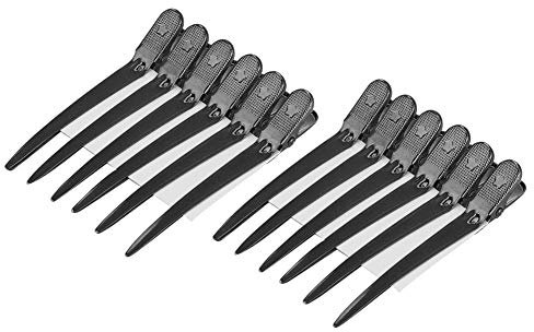 12 pinzas de pelo de pico de pato, agarres de acero antideslizantes para teñir y seccionar, pinzas de pelo para cortar el pelo de peluquería, estilo de peluquería (negro)