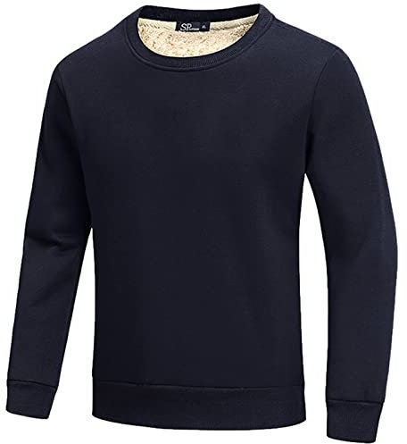 Jamron Uomo Inverno Termico Girocollo Pullover Top Felpe Foderati in Pile Sherpa Blu Marino L