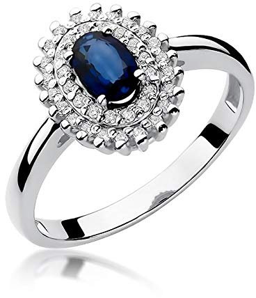 Damen Ring 585 14k Gold Weißgold echt Saphir Edelstein Diamanten Brillanten