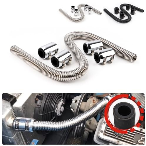 Reenkey Manguera de radiador de acero inoxidable de 48 pulgadas, flexible, universal, kit de manguera de agua refrigerante con 4 tapas (plata)