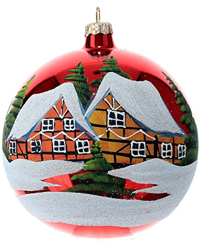 Mundgeblasene rote Weihnachtskugel aus Glas, 120 mm