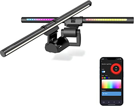 RGB Monitor Light Bar, LED Dual Light Source Adjustable Cool Mix Warm Light Color Temperature Eye Protection Anti-Glare Desk Lamp Touch Control for Home Office PC Computer Compatible with Alexa