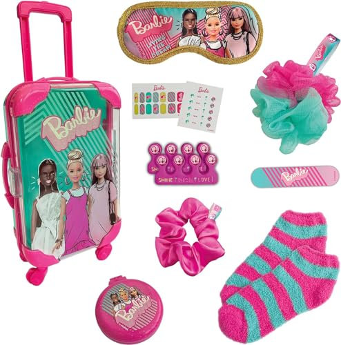 Sinco Creations Barbie Sleepover-Set mit Trolley-Tragetasche und Barbie-Zubehör, Fantasiespiel, Rollenspiel, Kinderspielzeug, Rollenspiel, Rollenspiel, ab 3 Jahren, Rosa