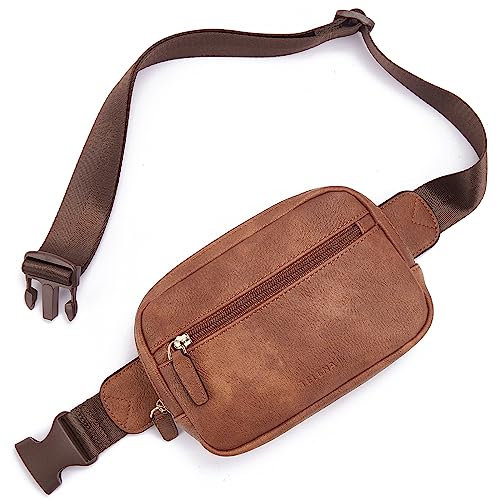 Telena Bauchtasche Damen Gürteltasche, PU Leder Crossbody Bag Frauen Umhängetasche Klein Brustbeutel Stylisch Taschen Brusttasche(Braun)