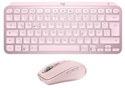 Logitech MX Keys Mini Tastatur + MX Anywhere 3S kabellose Maus – flüssiges Tippen, beleuchtete Tasten, schnelles Scrollen, Bluetooth, kompatibel mit Mehreren Betriebssystemen - Rosa, QWERTZ-Layout