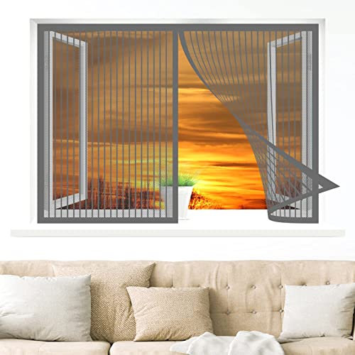 Moustiquaire Fenêtre Magnétique, 185 x 80 cm Moustiquaire Porte Fenetre Rideau, Kit d'installation Pour Fenêtre Portes Patio, Gris