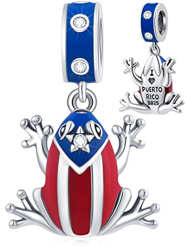 I Love Puerto Rico Coqui Frog Dangle Charms, fits Pandora Travel Bracelet, 925 Sterling Silver Enamel Puerto Rican Flag Pendant Beads, Gifts for Mum/Best Friends/Birthday