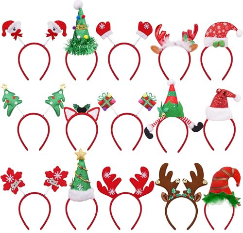 BQTQ 15 Stück Weihnachten Stirnbänder Weihnachts Haarreifen Weihnachts Kopfschmuck Weihnachten Haarband Weihnachten Haarschmuck für Weihnachten Party Favor