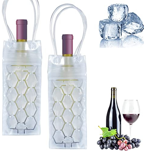 Lot de 2 refroidisseurs de vin, sac de vin glacé, sac de gel pour bouteille de vin, réfrigérateur et transport de boissons, sac de congélation transparent, refroidisseur de bouteille de vin pour