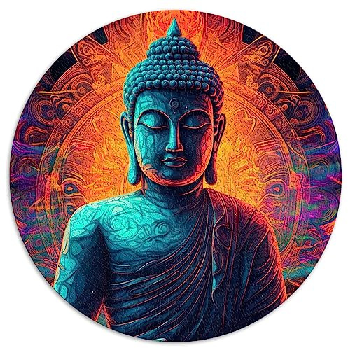 Buddha Psychadelic Mandala Puzzles 1000 Teile für Erwachsene, runde Puzzles für Erwachsene und Kinder ab 12 Jahren (67,5 x 67,5), 1000 Teile