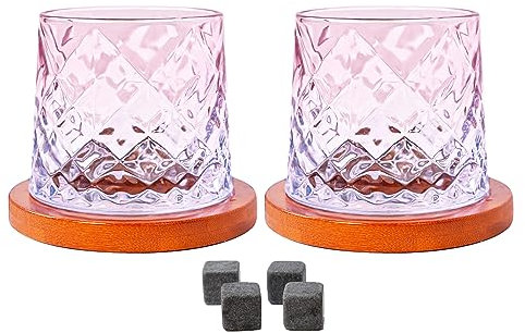 MXQkamiti Set di 2 bicchieri da whisky rotanti da 275 g, bicchieri da cocktail vecchio stile con pietre refrigeranti e sottobicchiere, set da bar in cristallo senza piombo, girevole, colore sfumato