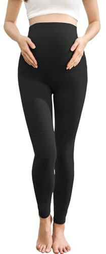 ZUMIY Leggings De Maternité Femmes Enceintes, en Coton, Taille Haute, Couvrent Le Ventre, Soutien Doux pour Le Ventre, Pantalon De Grossesse Extensible, Collants pour La Maternité (XXXL,Noir)
