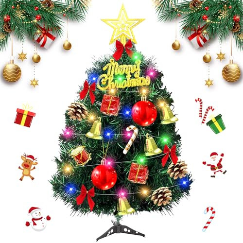 Leonshco Mini albero di Natale artificiale, piccolo albero di Natale 30 cm, albero di Natale artificiale con LED, decorazione da tavolo, albero di Natale, adatto per Natale e Avvento (luci colorate)