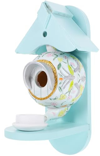 Yardwe Vogelhaus Outdoor Hängend Holz Nisthaus Niedliche Teekanne Geformt Vogelhaus mit Futterspender für Bluebirds Finken Kardinäle Vogelbeobachtung Gartendekoration